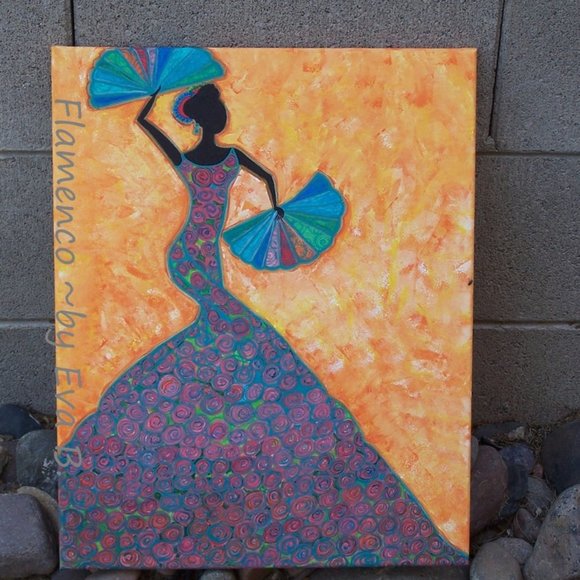 Hand Crafted Painting Of A Colorful Flamenco Dancer on Canvas 16x20 Abstract - Picture 16 of 16